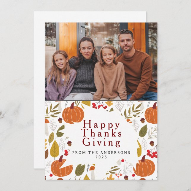 Elegant Modern Happy Thanksgiving Autumn Photo Holiday Card (Front/Back)