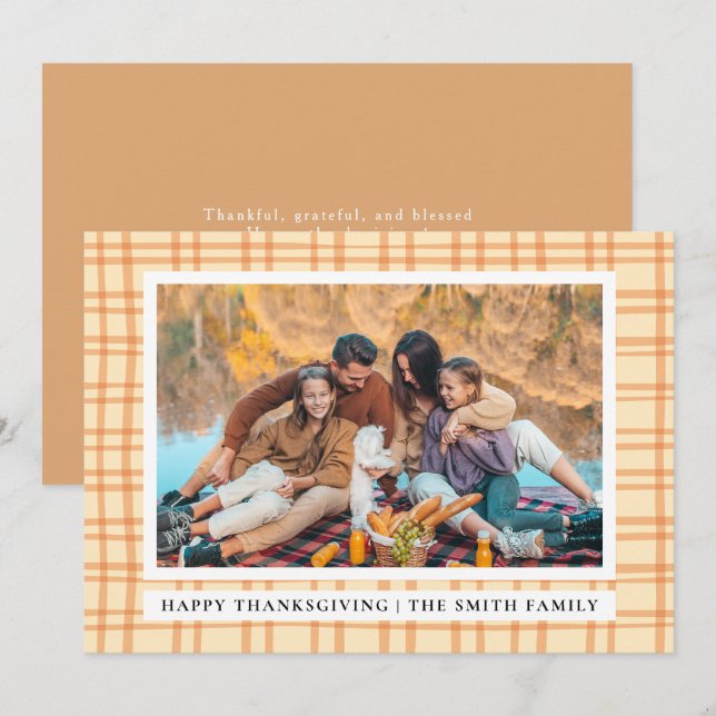 Elegant Modern Happy Thanksgiving Autumn Photo Holiday Card (Front/Back)