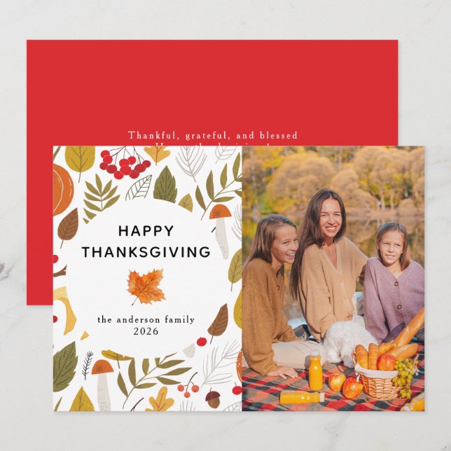 Elegant Modern Happy Thanksgiving Autumn Photo Holiday Card (Front/Back)