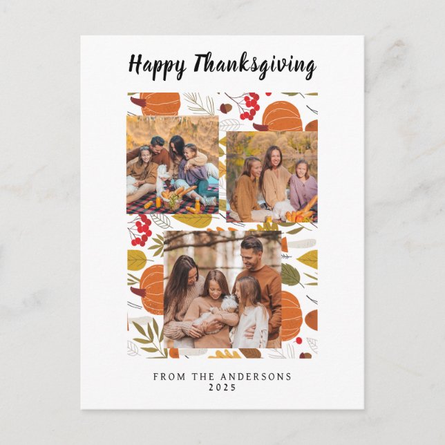 Elegant Modern Happy Thanksgiving Autumn Photo Holiday Postcard (Front)