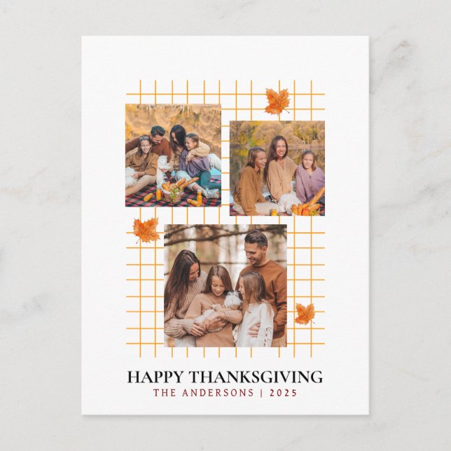 Elegant Modern Happy Thanksgiving Autumn Photo Holiday Postcard (Front)