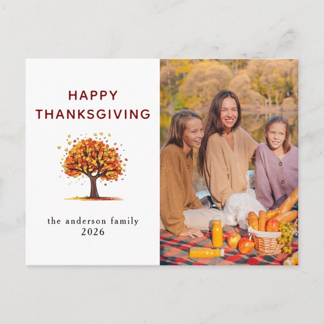 Elegant Modern Happy Thanksgiving Autumn Photo Holiday Postcard (Front)