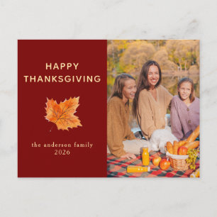 Elegant Modern Happy Thanksgiving Autumn Photo Holiday Postcard