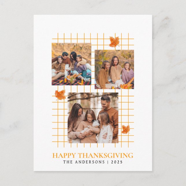 Elegant Modern Happy Thanksgiving Autumn Photo Holiday Postcard (Front)