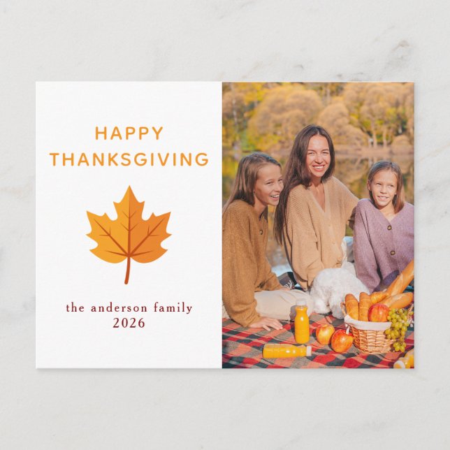Elegant Modern Happy Thanksgiving Autumn Photo Holiday Postcard (Front)
