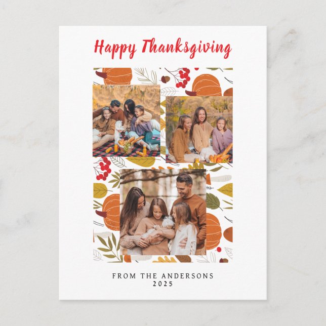 Elegant Modern Happy Thanksgiving Autumn Photo Holiday Postcard (Front)