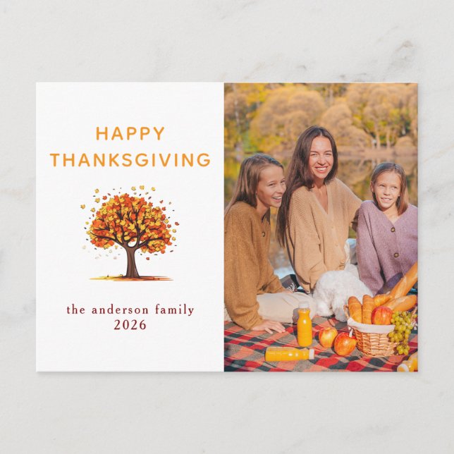 Elegant Modern Happy Thanksgiving Autumn Photo Holiday Postcard (Front)