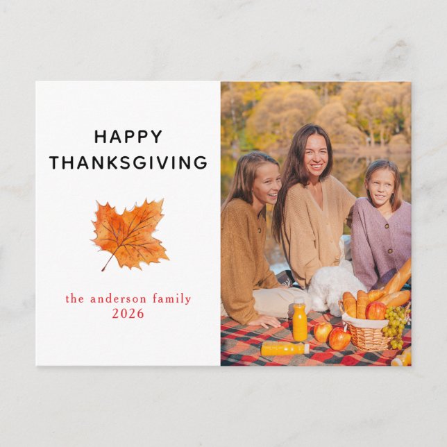 Elegant Modern Happy Thanksgiving Autumn Photo Holiday Postcard (Front)