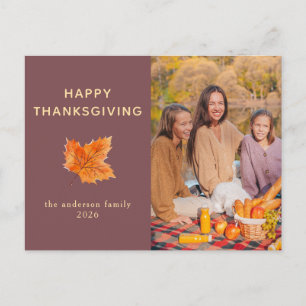 Elegant Modern Happy Thanksgiving Autumn Photo Holiday Postcard