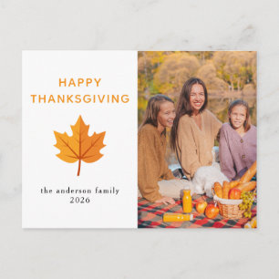 Elegant Modern Happy Thanksgiving Autumn Photo Holiday Postcard