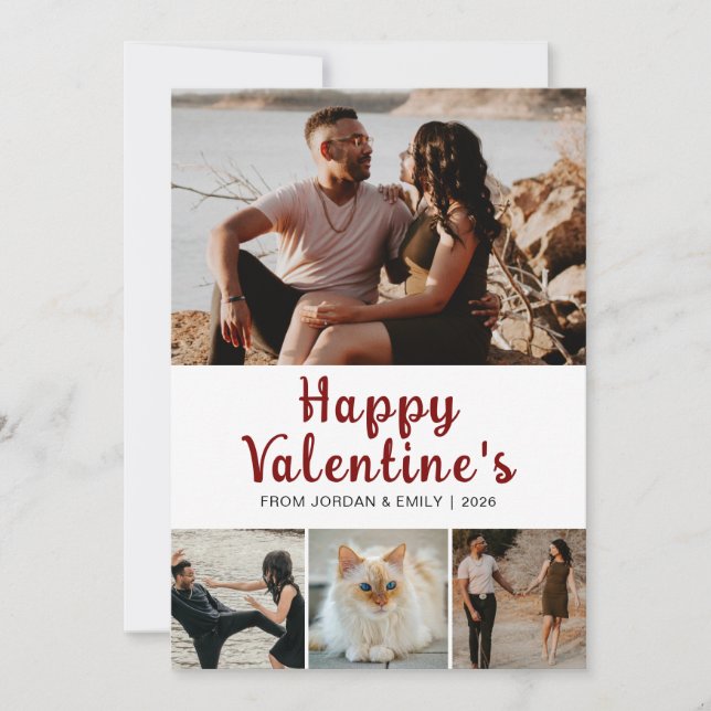 Elegant Modern Happy Valentine's Day 4 Photo Holiday Card (Front)