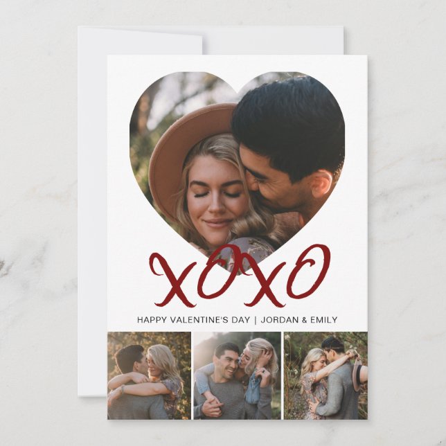 Elegant Modern Happy Valentine's Day 4 Photo Holiday Card (Front)