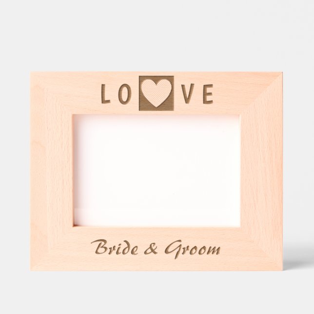 Elegant Modern Heart and Bride and Groom Names Etched Frames (Front)