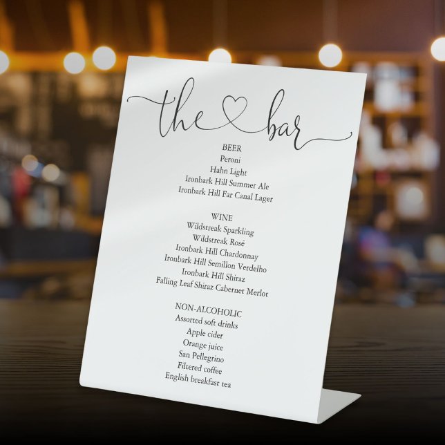 Elegant Modern Heart Script Bar Menu Pedestal Sign (Elegant Modern Heart Script Bar Menu Pedestal Sign)
