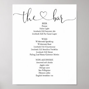 Elegant Modern Heart Script Bar Menu Poster