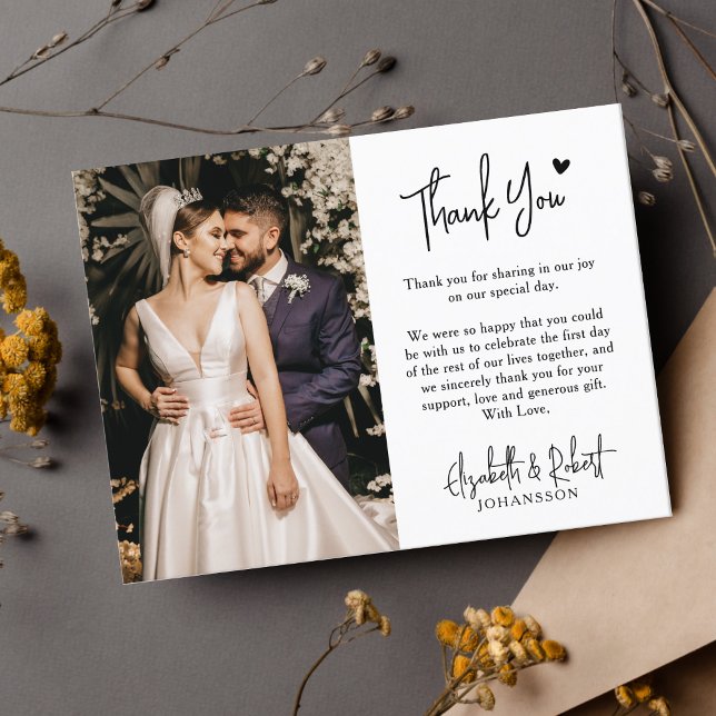 Elegant Modern Heart Script Photo Wedding Thank Yo You Card (Creator Uploaded)