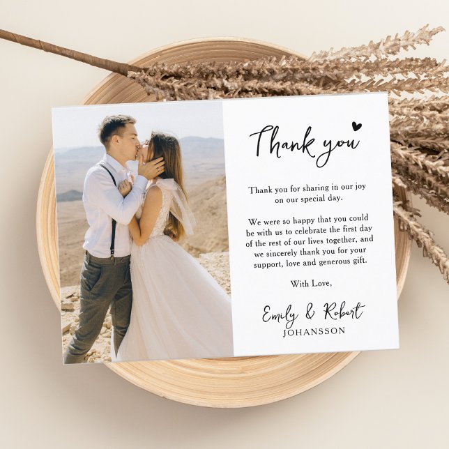 Elegant Modern Heart Script Photo Wedding Thank You Card (Creator Uploaded)