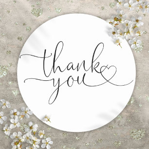 Elegant Modern Heart Script Thank You Classic Round Sticker