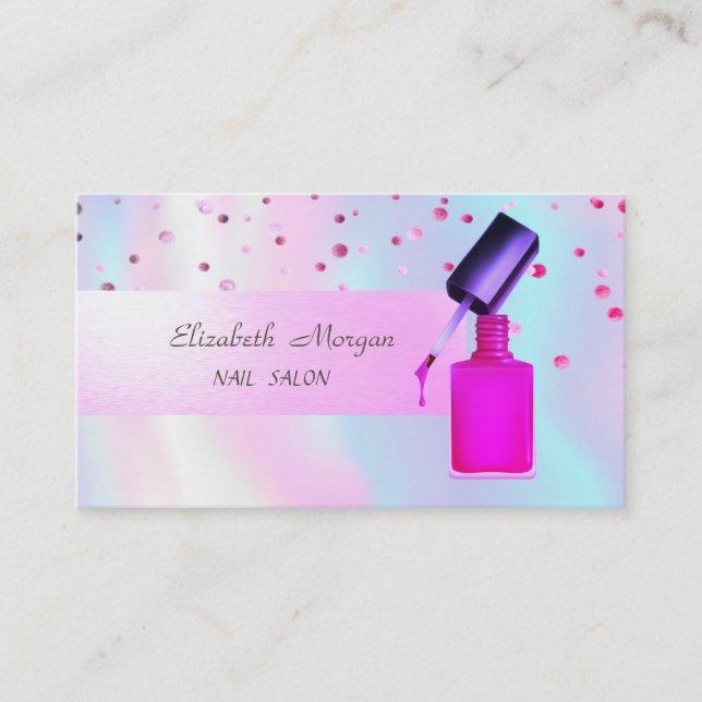 Elegant Modern,Holographic,Confetti,Nail Polish Business Card (Front)