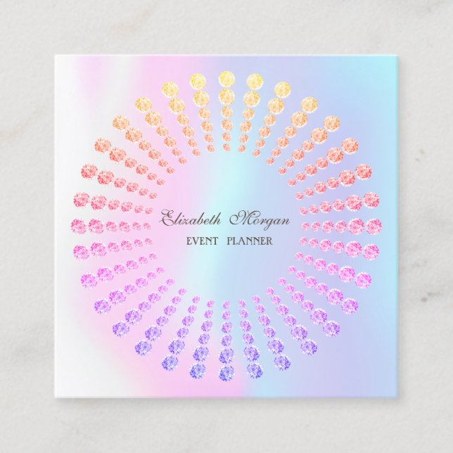 Elegant Modern Holographic Diamonds Square Business Card (Front)