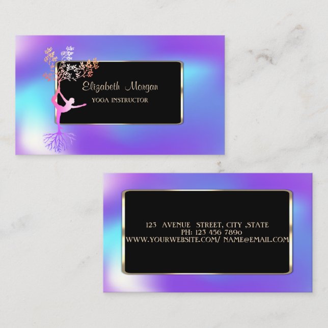 Elegant Modern Holographic Girl Tree Silouette Business Card (Front/Back)
