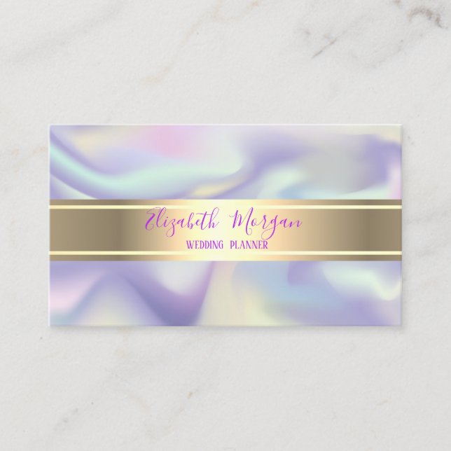Elegant Modern Holographic Gold Stripe Business Card (Front)
