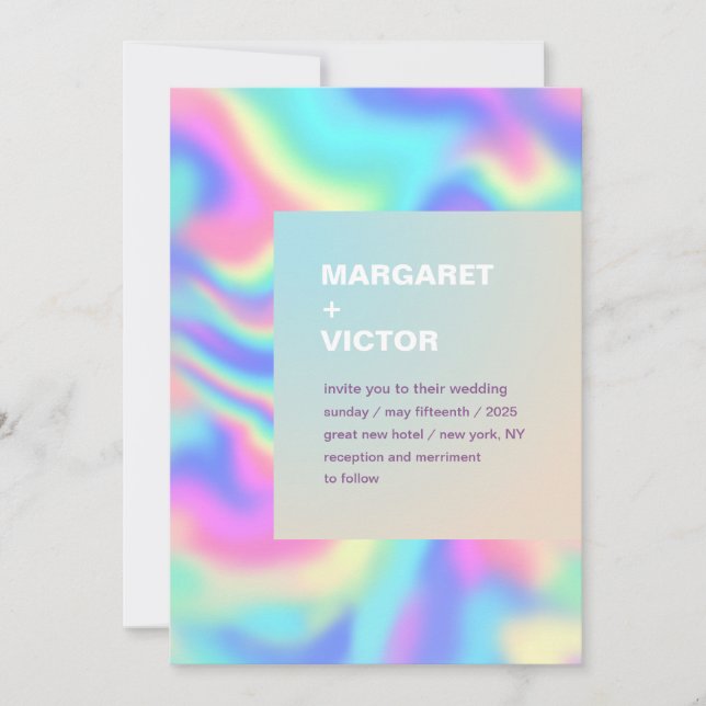 Elegant Modern Holographic Wedding Invitation  (Front)