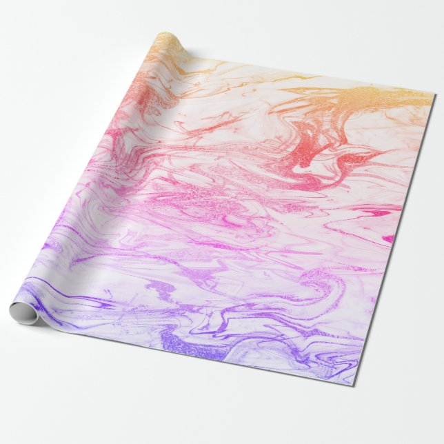 Elegant modern holographic white marble wrapping paper (Unrolled)