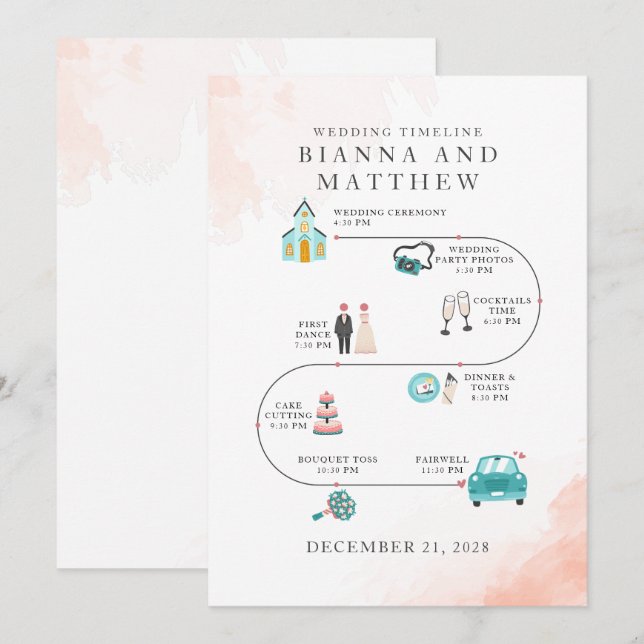 Elegant Modern Icons Wedding Itinerary Programme (Front/Back)