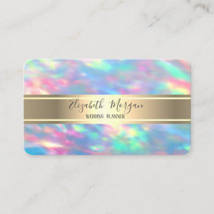 Elegant Modern Iridescent Opal,Gold Stripe Business Card