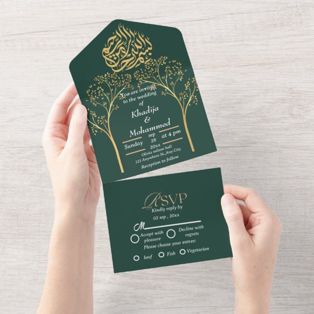 Elegant modern islamic  wedding  all in one invitation (Tearaway)