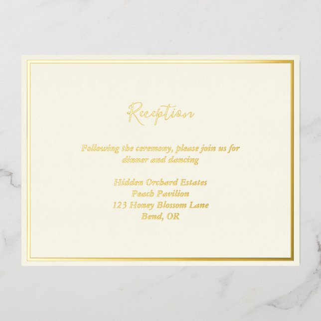 Elegant Modern Ivory Gold Foil Reception Card (Front)