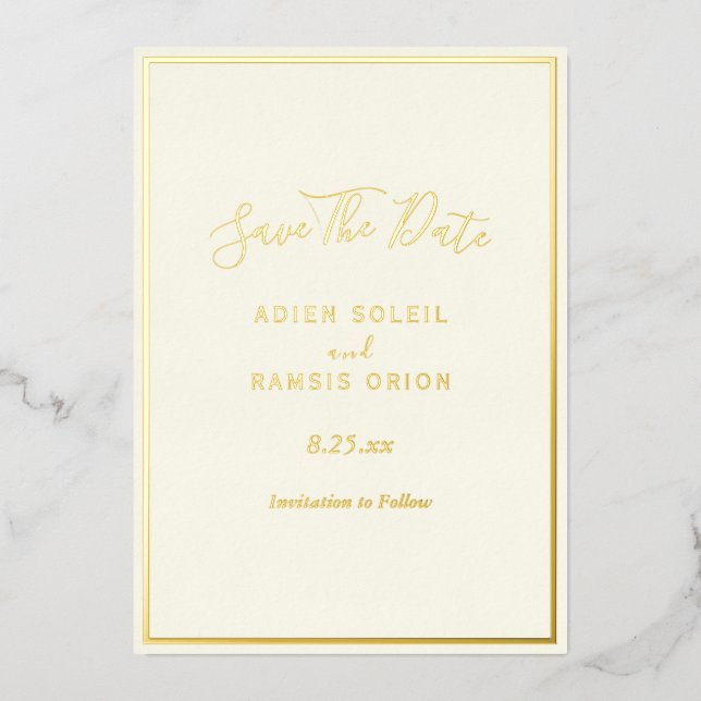 Elegant Modern Ivory Gold Foil Save The Date Card (Front)