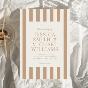 Elegant Modern Ivory Tan Striped Wedding Invitation