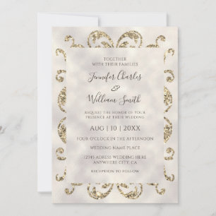 Elegant Modern Ivory Texture Gold Glitter Frame Invitation