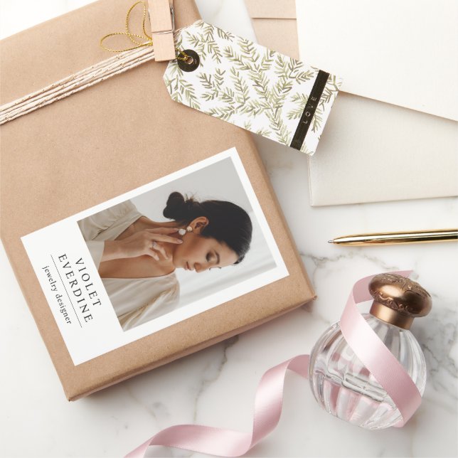 Elegant Modern Jewellery Designer Photo Rectangular Sticker (Gifting)