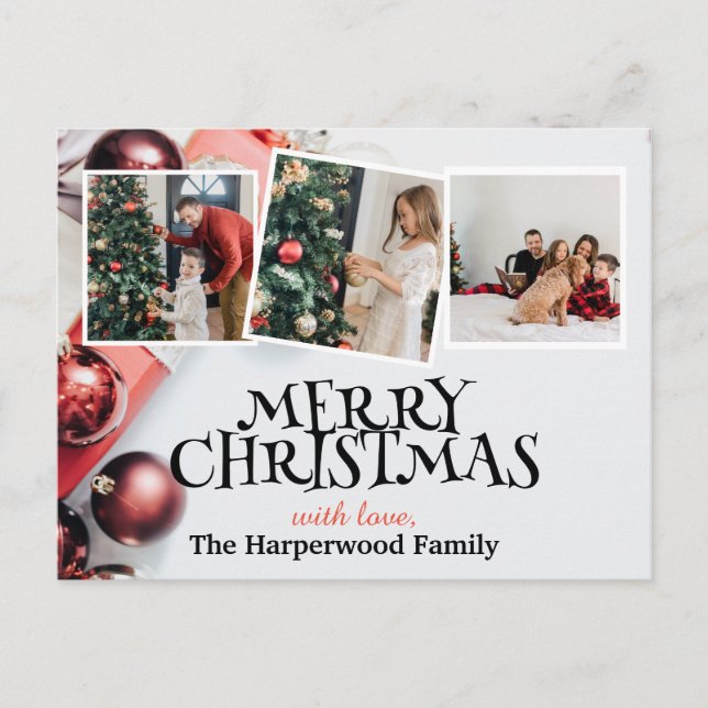 Elegant Modern Joy Christmas Family Photo Collage Holiday Postcard (Front)