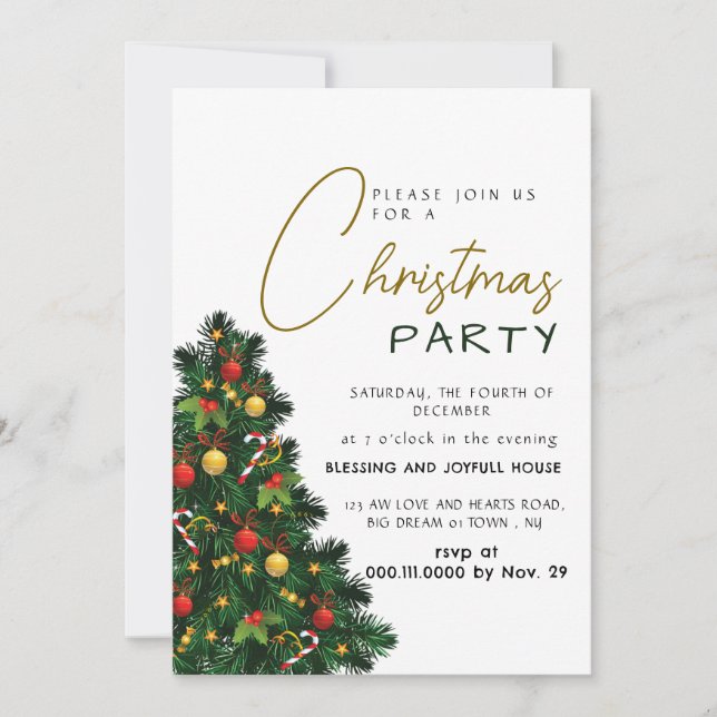 Elegant Modern Joy Christmas Party Invitation (Front)
