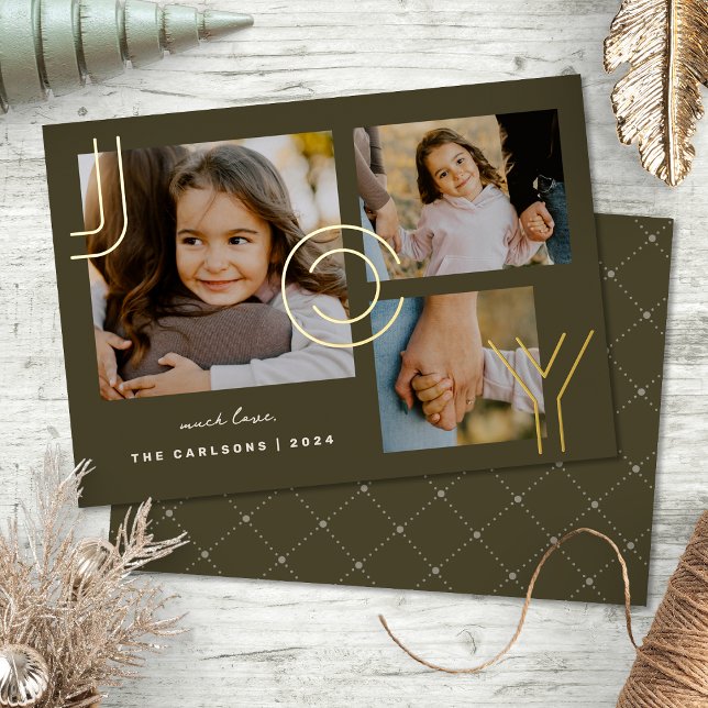 Elegant Modern Joy Collage Foil Photo Holiday Card (Creator Uploaded)