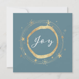 Elegant Modern Joy Ice Blue Gold Star Holiday Card