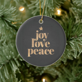 Elegant Modern Joy, Love & Peace Christmas Ceramic Tree Decoration