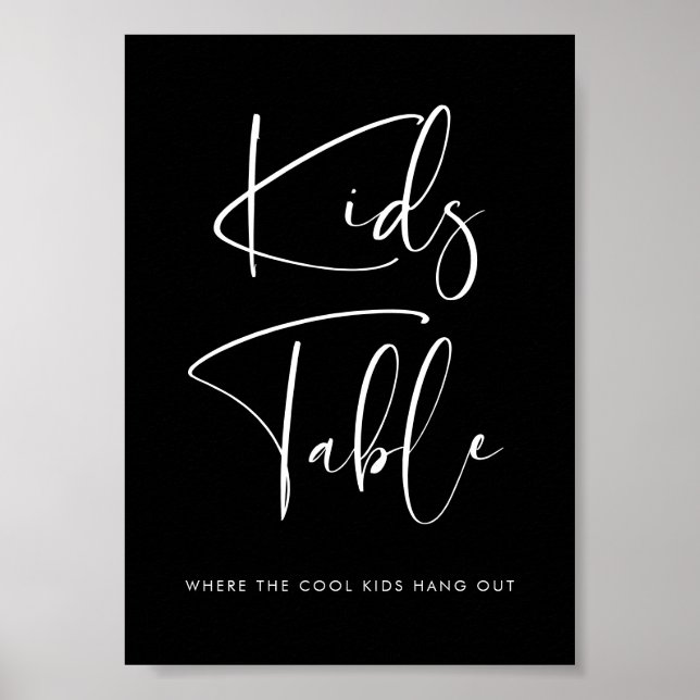 Elegant & Modern Kids wedding Black table sign  (Front)