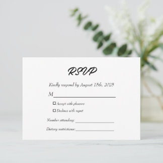 Elegant Modern Kindly Reply Black and White Formal RSVP Card