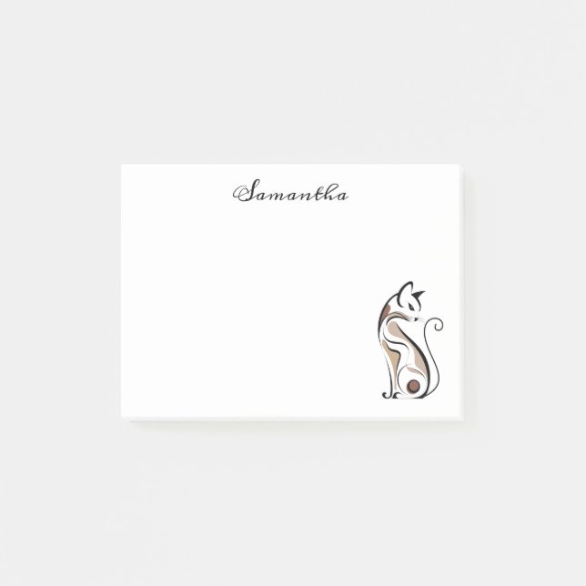 Elegant Modern Kitty, Cat Mum, Personalised Post-it Notes (Front)