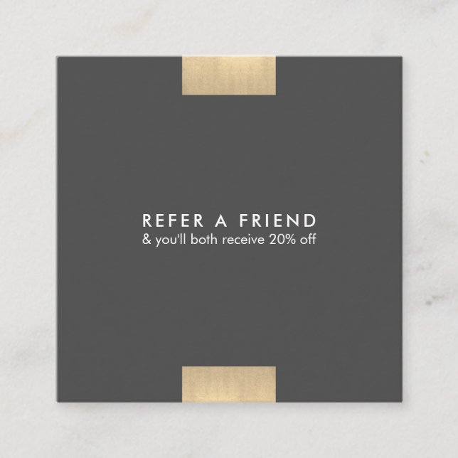 Elegant Modern KraftPrinted Gold Accent Chic Refer Square Business Card (Front)