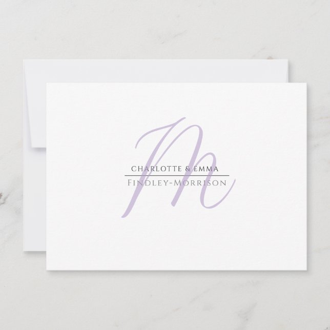 Elegant Modern Lavender Black Monogram Couple Card (Front)