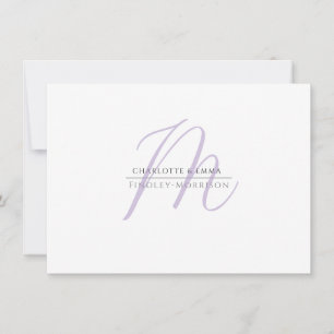 Elegant Modern Lavender Black Monogram Couple Card
