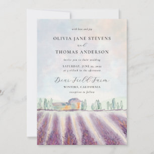 Elegant Modern Lavender Field All in One Wedding Invitation