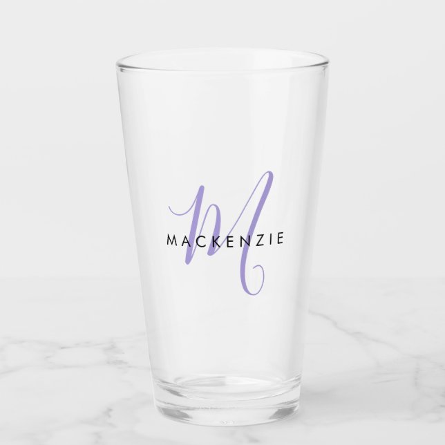 Elegant Modern Lavender Script Monogram Glass (Front)