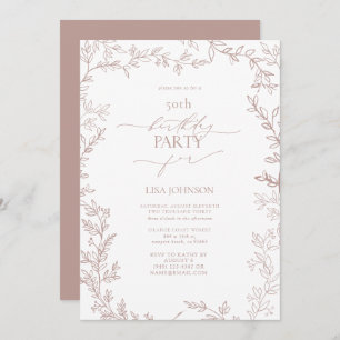 Elegant Modern Leaf Dusty Rose 50th Birthday Invitation